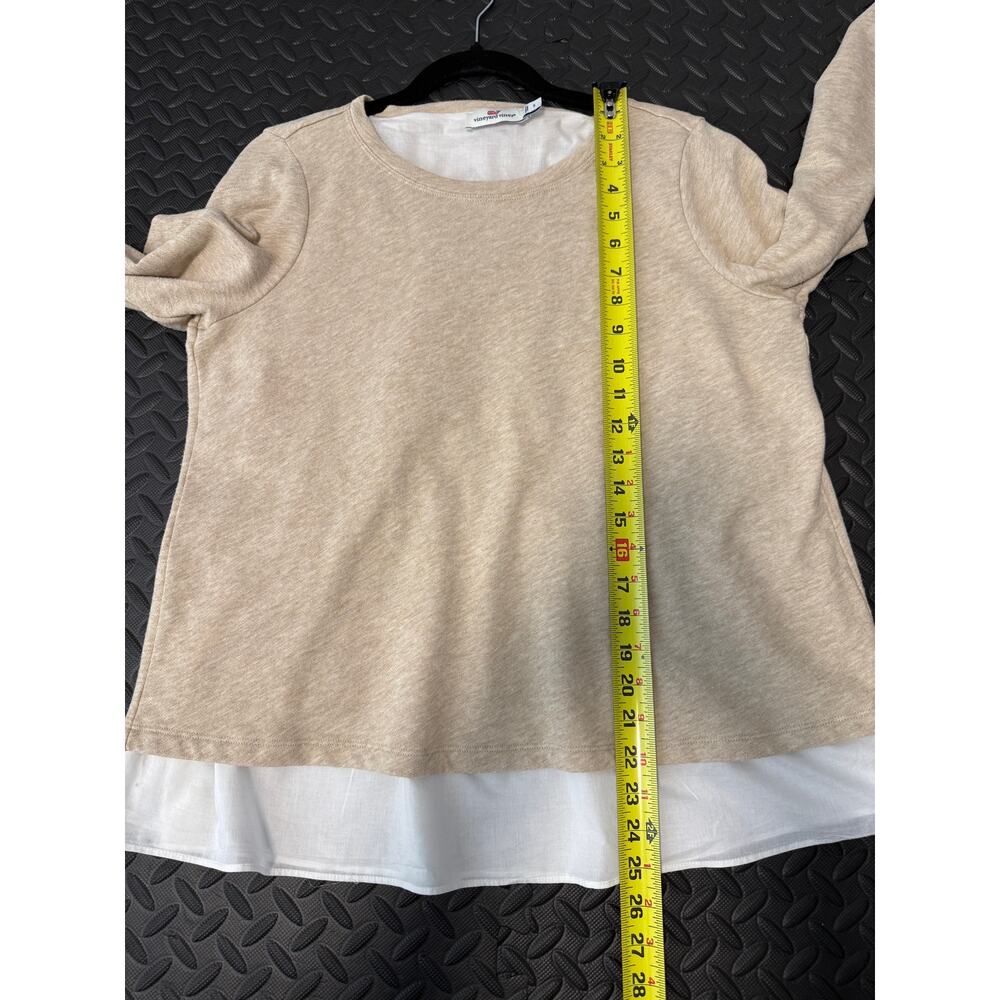 Vineyard Vines Layered Shirt Tail Top Small Beige Long Sleeve - Picture 5 of 7
